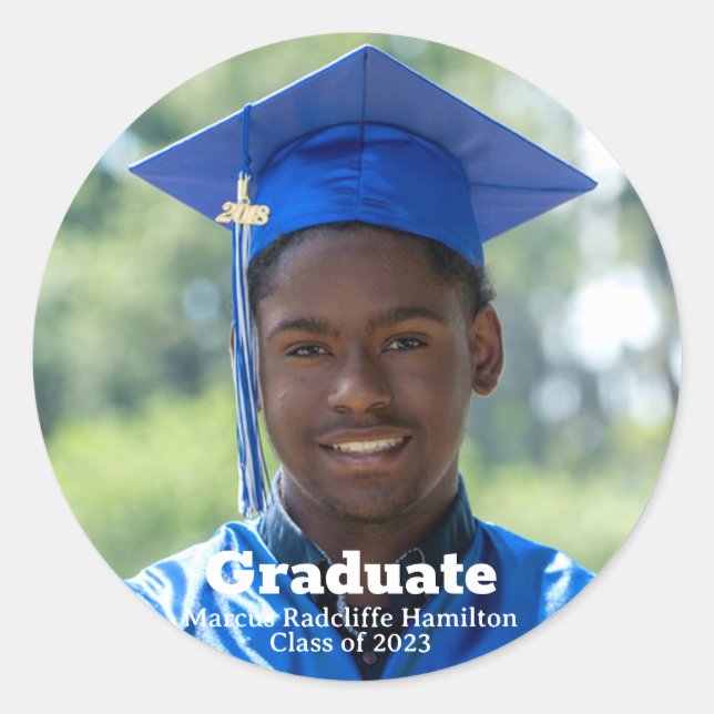 Graduation graduate personalized photo modern classic round sticker (Front)
