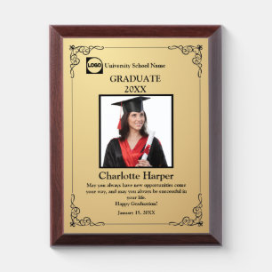 Graduation Graduate Photo gold & black Award Plaque