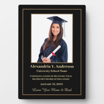 Graduation Graduate Photo Gold Black Personalize Plaque | Zazzle