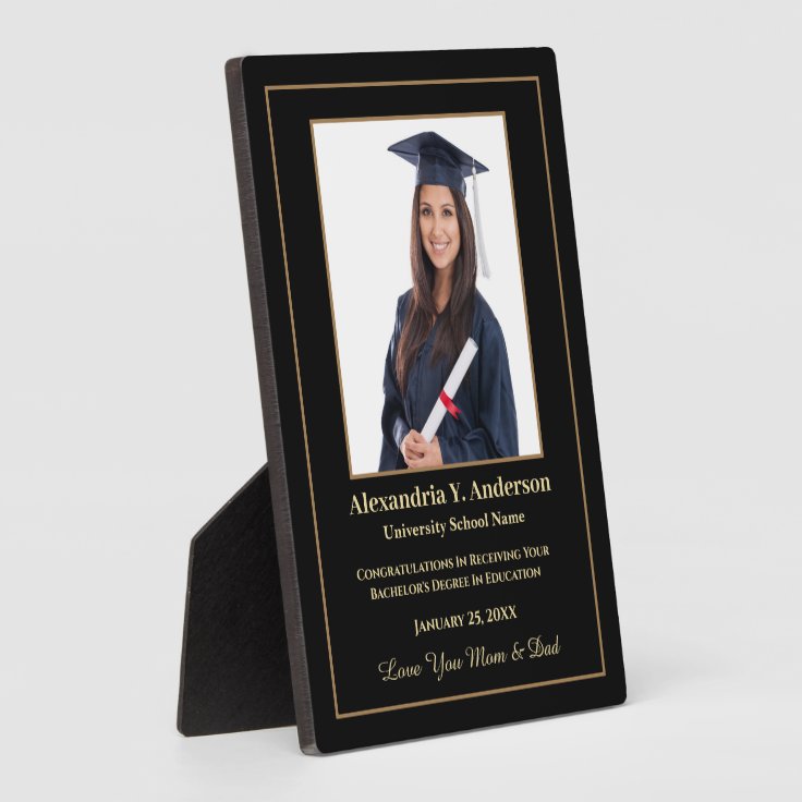 Graduation Graduate Photo Gold Black Personalize Plaque | Zazzle