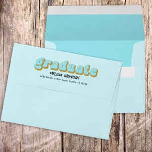 Graduation Graduate Retro Blue Typography Simple Envelope