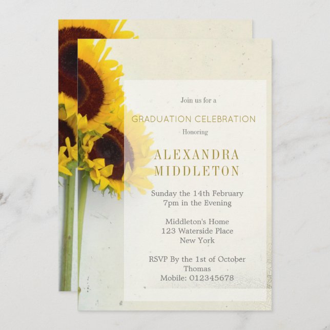 Graduation Graduate Sunflower Rustic Invitation (Front/Back)