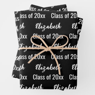 Graduation Graduate's Name Cursive Black and White Wrapping Paper Sheets