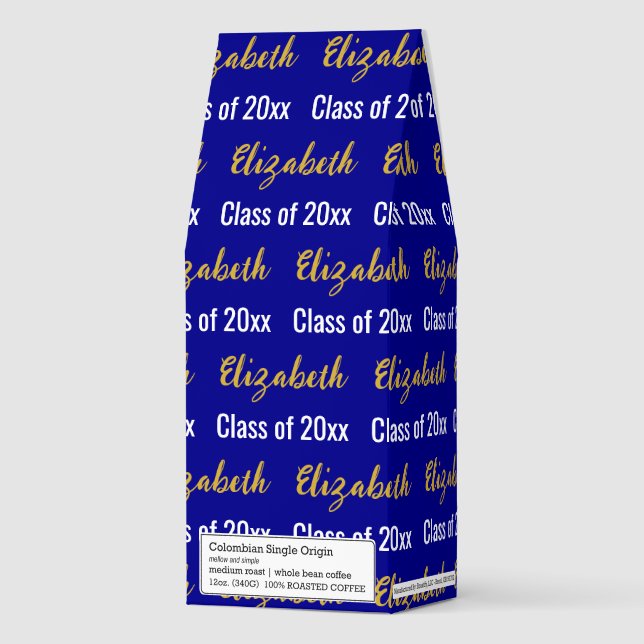 Graduation Graduate's Name Dark Blue White Gold Roasted Coffee (Front)