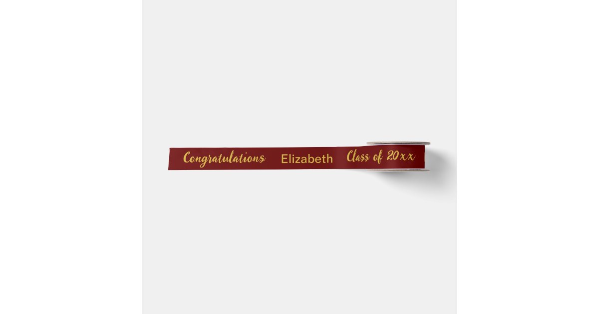 Graduation Graduate's Name Dark Red & Gold Script Satin Ribbon | Zazzle