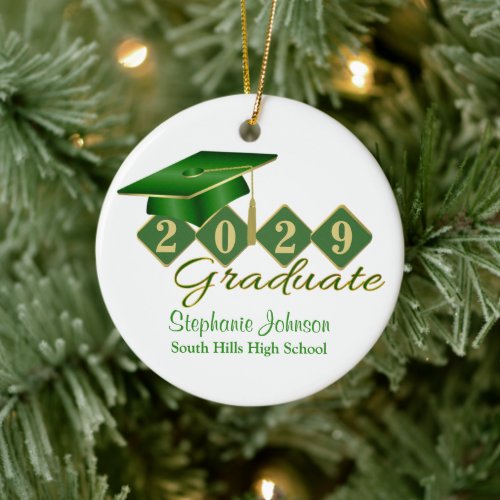 Graduation Green and Gold Classic Ceramic Ornament