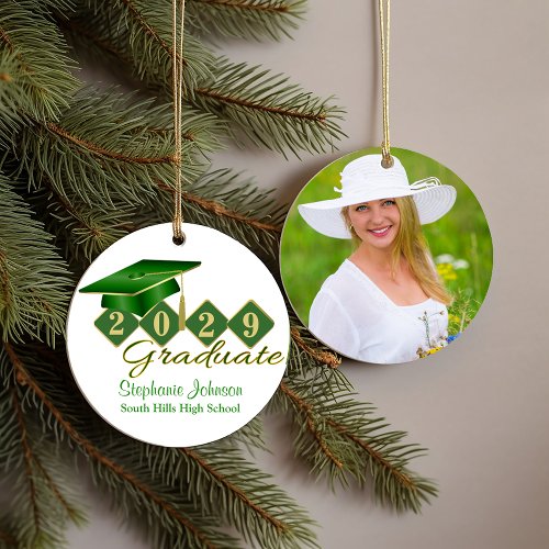 Graduation Green and Gold Classic Photo Ceramic Ornament