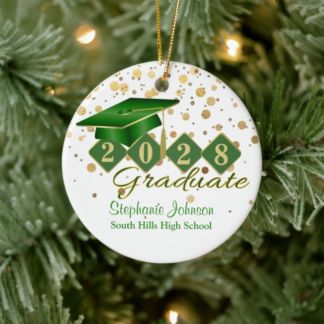 Graduation Green and Gold Confetti Ceramic Ornament (Tree)