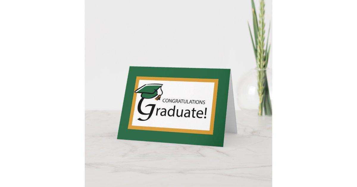 Graduation Green and Gold Congratulations Cap Card | Zazzle