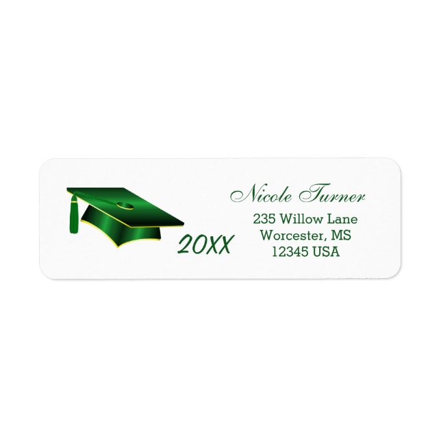 Graduation green and gold yellow Mortar Label (Front)