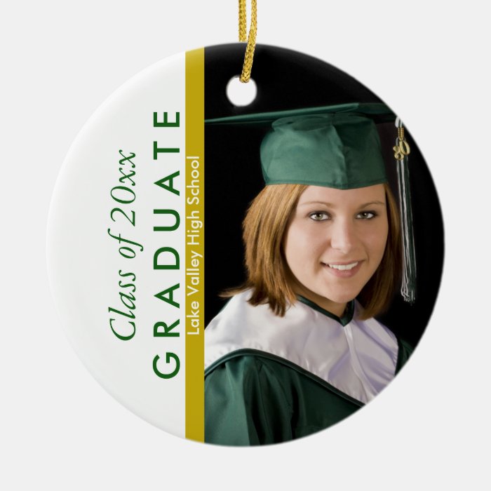 Graduation Green and White Photo Ornament