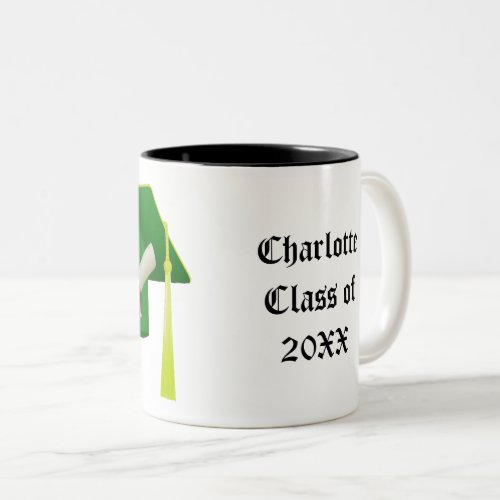 Graduation Green Cap Class of 20XX Add Name Two_Tone Coffee Mug