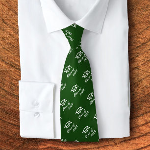 Graduation Green Cap Icon Pattern Class Year Bold Neck Tie