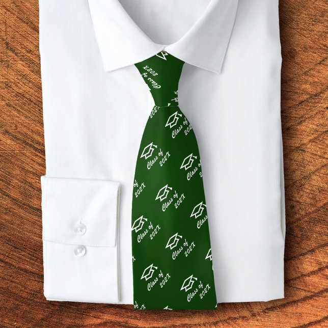 Graduation Green Cap Icon Pattern Class Year Bold Neck Tie (Creator Uploaded)