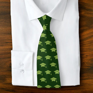 Graduation Green Cap Icon Pattern Simple Classy Neck Tie
