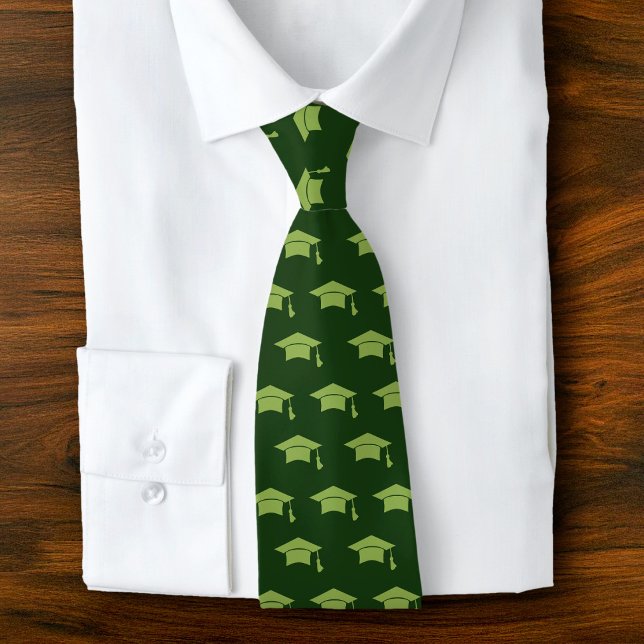 Graduation Green Cap Icon Pattern Simple Classy Neck Tie (Creator Uploaded)