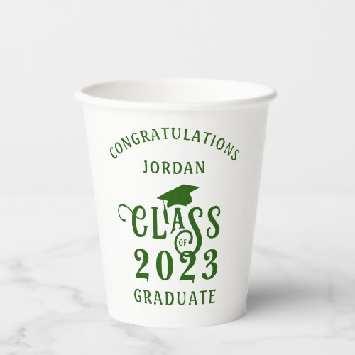 Graduation Green Class Year Congrats Name Paper Cups