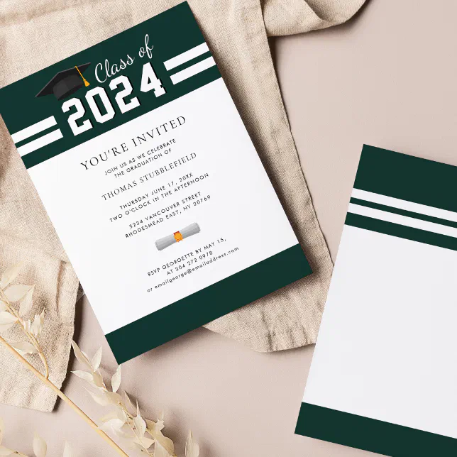 Graduation Green College Grad 2024 Party Invitation | Zazzle