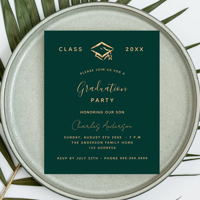 Graduation green gold budget invitation flyer (Creator Uploaded)