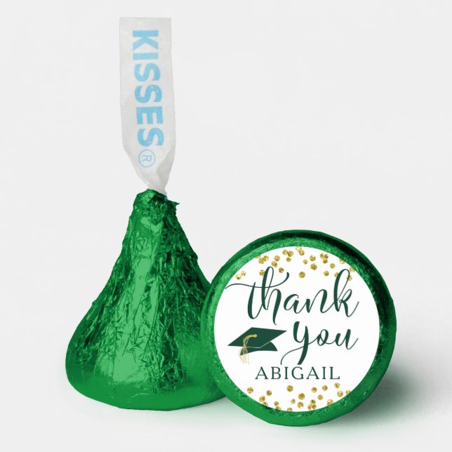 Graduation Green Gold Confetti Script Thank You Hershey®'s Kisses® (Front)