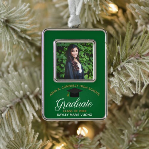 Graduation Green Gold Custom 2024 Graduate Photo Christmas Ornament