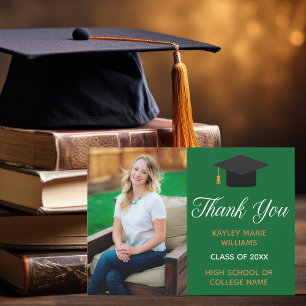 Graduation Green Gold Custom 2026 Graduate Photo Thank You Card