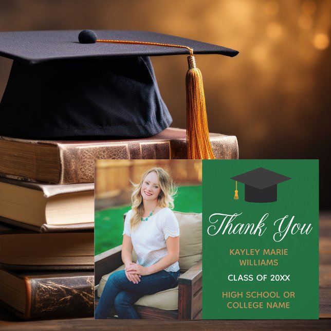 Graduation Green Gold Custom 2026 Graduate Photo Thank You Card (Creator Uploaded)