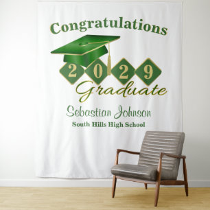 Graduation Green & Gold Party Backdrop