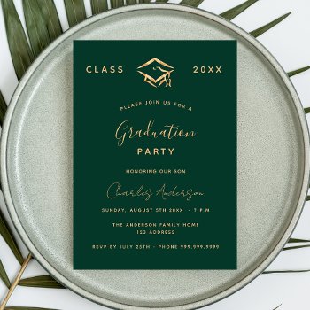Graduation Green Gold Simple 2024 Invitation by Thunes at Zazzle