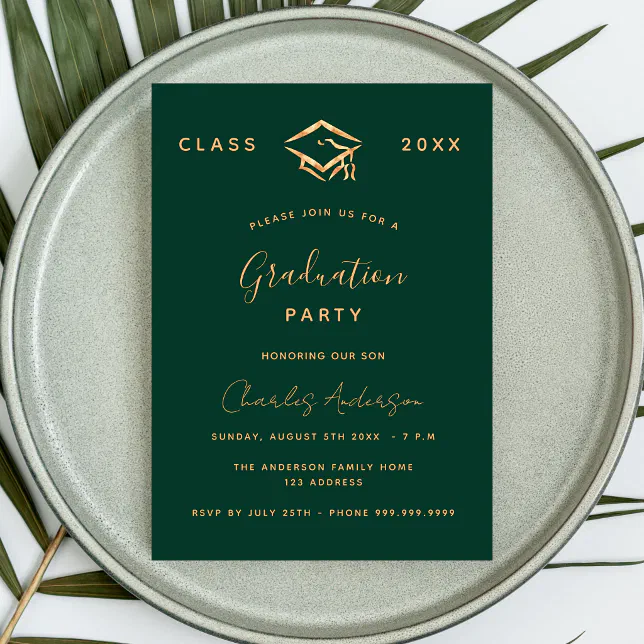 Graduation green gold simple 2024 invitation | Zazzle