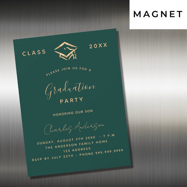 Graduation green gold simple luxury 2025 magnetic invitation (Creator Uploaded)
