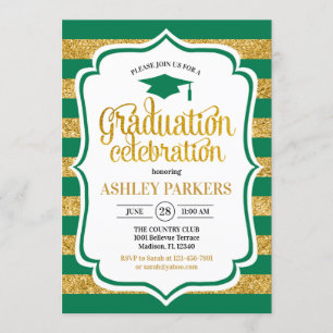 Graduation - Green Gold Stripes Invitation
