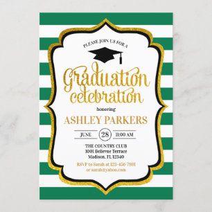 Graduation - Green Gold White Invitation