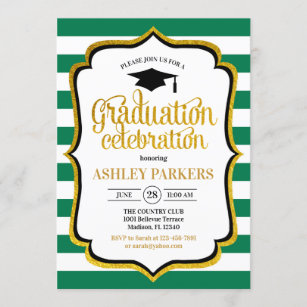 Graduation - Green Gold White Invitation