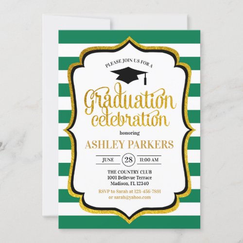 Graduation _ Green Gold White Invitation