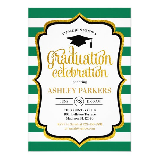 Graduation - Green Gold White Invitation | Zazzle.com