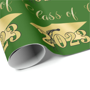 Graduation Green Metallic Gold Class Year Wrapping Paper