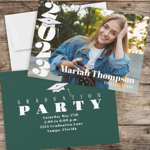 Graduation Green Typography Photo Class Of 2023 Invitation