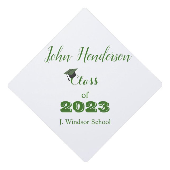 Graduation Green & White Class of 2023  Graduation Graduation Cap Topper (Front)