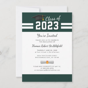 Graduation Green White College Grad 2024 Party Invitation