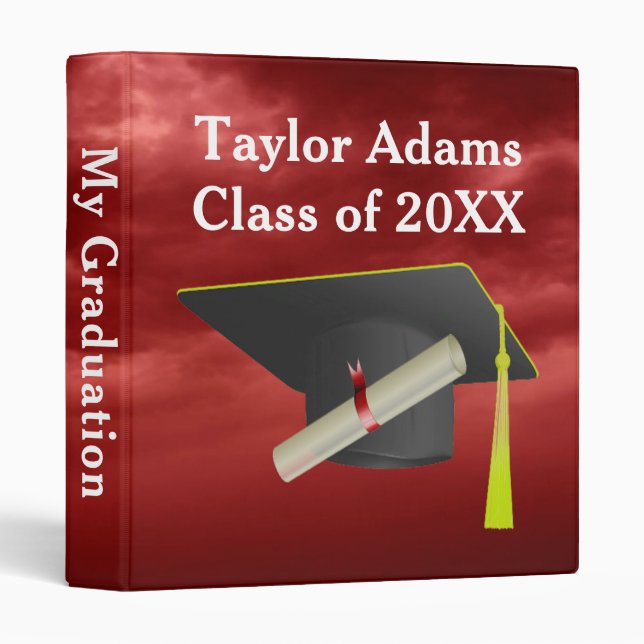 Graduation Group Class of 20XX Black Cap 3 Ring Binder (Front/Spine)