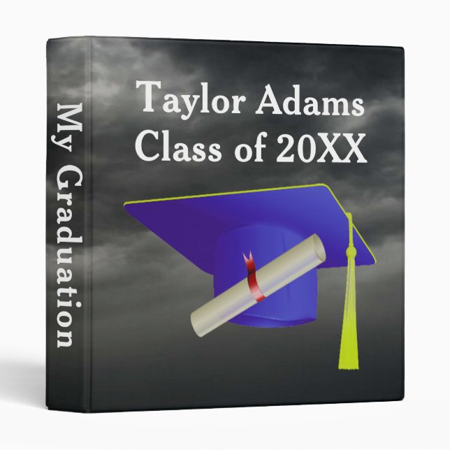 Graduation Group Class of 20XX Blue Cap 3 Ring Binder (Front/Spine)