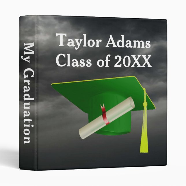 Graduation Group Class of 20XX Green Cap 3 Ring Binder (Front/Spine)