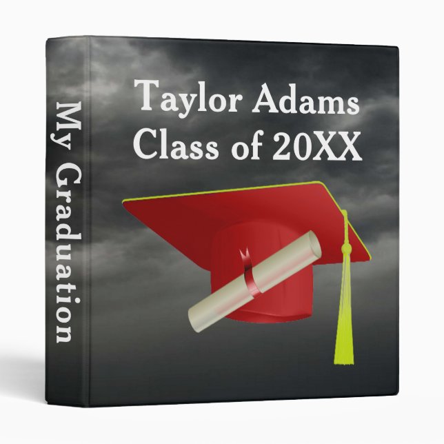 Graduation Group Class of 20XX Red Cap 3 Ring Binder (Front/Spine)