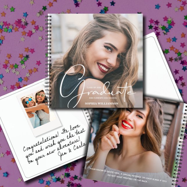 Graduation Guest Book (CHOOSE your page style, spine color, soft or hard cover and add a personal message on the back.)
