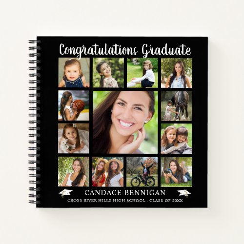 Graduation Guest Book 13 Photo Collage Black