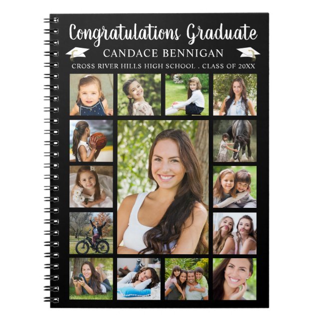Graduation Guest Book 15 Photo Collage Your Color (Front)