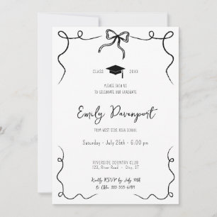 Graduation hand drawn bow wavy photo on back  invitation