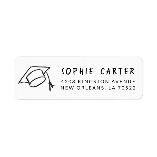 Graduation Hand-Drawn Mortarboard Return Address Label (Front)
