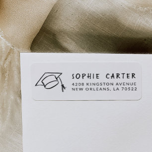 Graduation Hand-Drawn Mortarboard Return Address Label